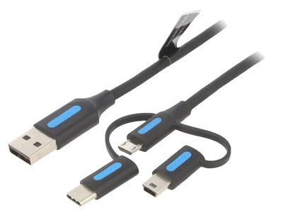 Vention USB-2.0 CABLE A-MALE / USB-C/micro-B/ mini-B 0,5m