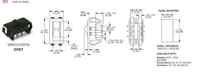 SLIDE SWITCH ON/ON SNAP-IN