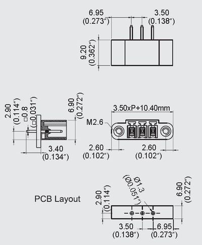 TERMINAL BLOCK 6x R3,50 male ST fixing insert