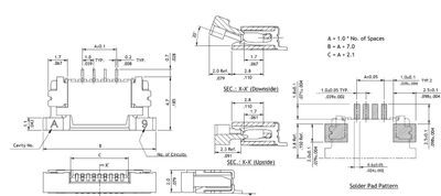 FFC 1,00mm 16pole horizontal smd bottom ZIF tube