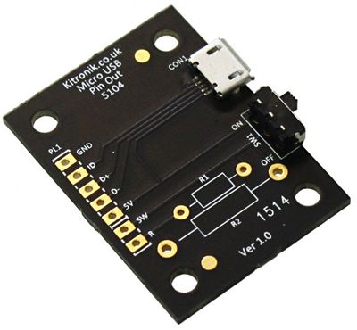 Kitronik 5104 Micro USB Breakout Board, with Power Switch