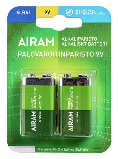 Airam Green Power Alkaline Battery 9V 6LR61 2pcs