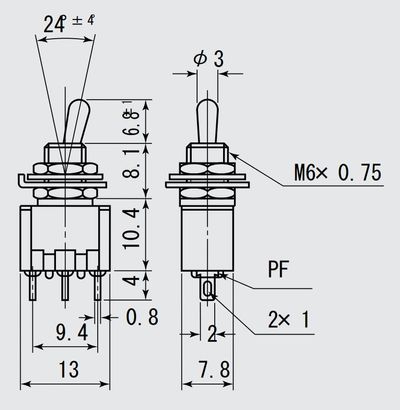1-POLE SMALL TOGGLE SWITCH ON/ON 1-POLE SMALL TOGGLE SWITCH ON/ON