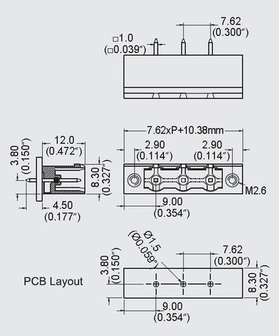 TERMINAL BLOCK 3x R7,62mm ST fixing insert