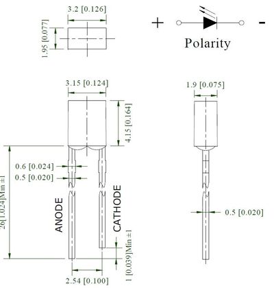 LED rectangular 3.2x2 white 5500K 1cd
