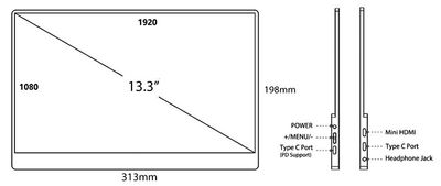 CrowVi 13.3" USB-C,mHDMI FullHD IPS +TOUCH