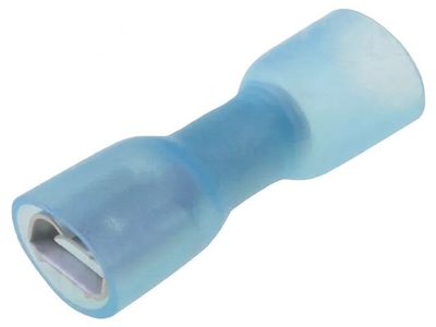 Female insulated spade connector 6,3mm, blue, with heat-shrink tubing