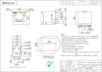 RJ45 10/100 Vertical magnetic POE+ LED
