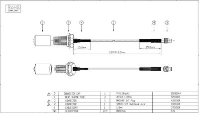 SMA(F)STBulkhead+cap - MMCX(M)ST 1,13mm 120mm