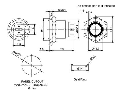 MOMENTARY SWITCH WITH WHITE BACKLIGHT Ø16mm