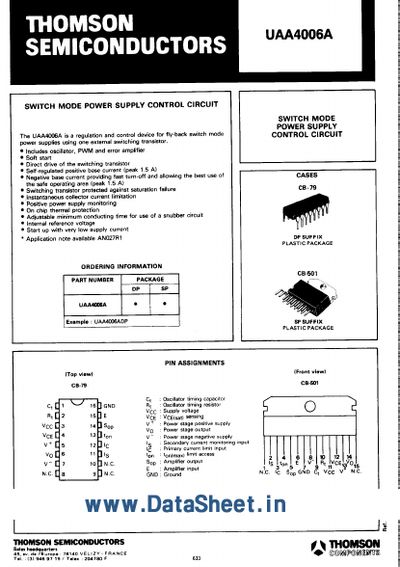 INTEGRATED CIRCUIT SMPS UAA4006