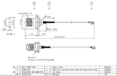 U.FL - TNC(F)ST SQFlange+O-ring L57mm