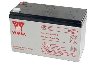 View larger Yuasa 12V 7Ah SEALED LEAD ACID BATTERY 6.3 mm connectors