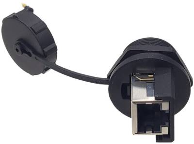 RJ45 extension junction box through enclosure with protective cover