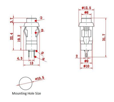 Push Button Switch (Red) Panel Mount 10mm with Wire-20cm