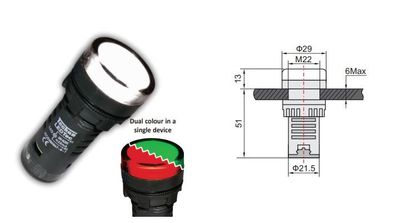 LED INDICATOR LIGHT Ø22mm 230V RED/GREEN