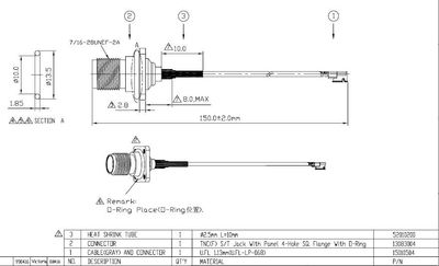 U.FL - TNC(F)ST SQFlange+O-ring L150mm