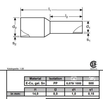 WIRE END FERRULE 0,5mm2 WHITE 100pcs