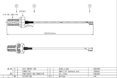 U.FL - SMA(F) Bulkhead Jack 1,13mm L-150mm