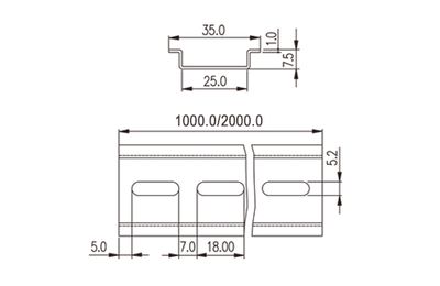 Dinkle TS-35N-1000, DIN Rail, steel, 1000mm length, 35mm wide Dinkle TS-35N-1000, DIN Rail, steel, 1000mm length, 35mm wide