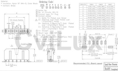 3,0mm 1x6pole smd male vertical smd tabs Sn