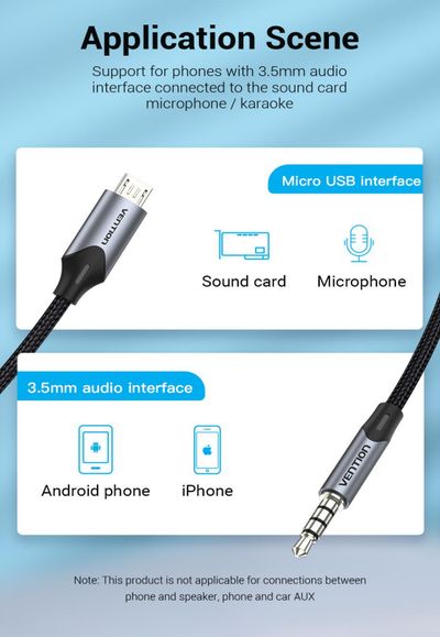 Vention 3,5mm 4-POLE PLUG / MICRO USB CABLE 1m