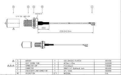 U.FL - SMA(F)jack w/cap cable 1,13mm 230mm