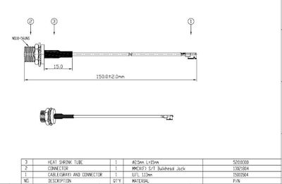 U.FL - MMCX(F)ST Bulkhead 1.13mm L150mm