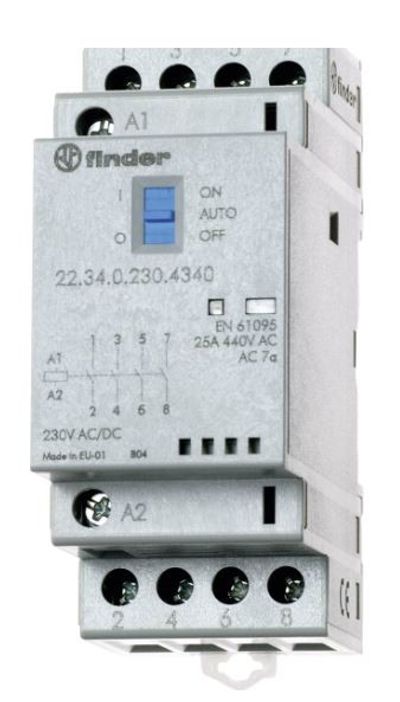 CONTACTOR DIN-RAIL MOUNT 2NO+2NC. 12VDC / 25A