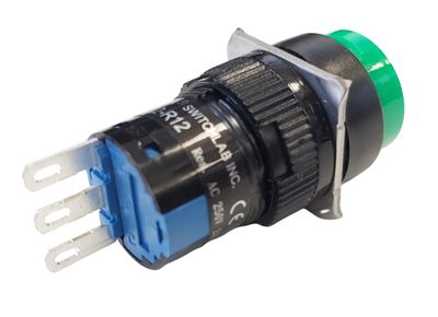 Changeover push-button switch 1-pole 2A 250VAC green