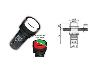 LED INDICATOR LIGHT Ø22mm 24V RED/GREEN