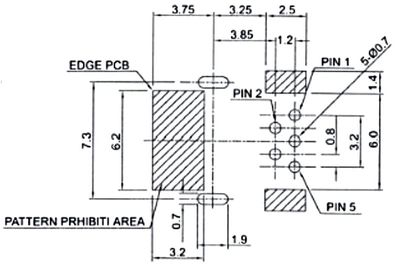 USB miniB SOCKET ANGLED PCB
