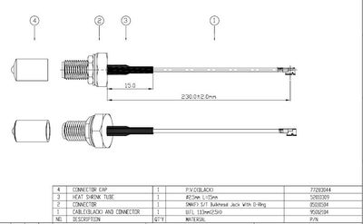U.FL 1.13mm SMA (F) w O-ring L-230mm