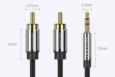Vention 2x RCA MALE / 3,5mm STEREO-PLUG CABLE 10m