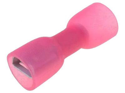 Flat connector 6,3mm female insulated red with heat-shrink tubing