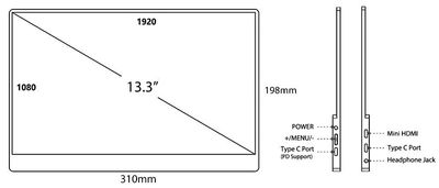 CrowVi 13.3" USB-C,mHDMI FullHD IPS DISPLAY