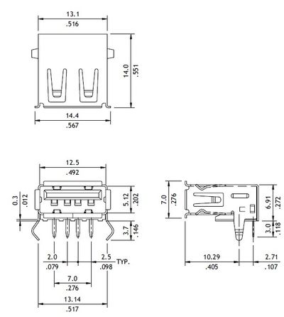 USB-A RA black pcb flash Au