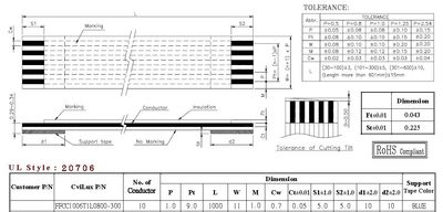 FFC cable 1,0mm 10pole Sn 1000mm