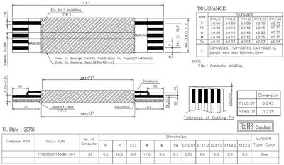 FFC cable 0,5mm 33pole Sn 300mm shielded Cu foil/mylar gnd pin1