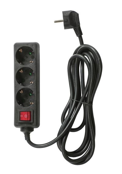 3-WAY EXTENSION CORD W/SWITCH BLACK 3m