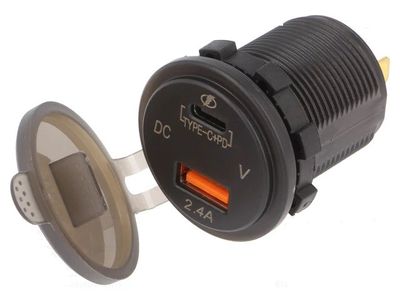 PANEL MOUNT USB a/C CHARGER FOR CAR USE 5V 2,4A 18W-2 port