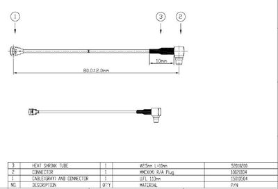 U.FL - MMCX(M)RA 1.13mm(gray) 80mm