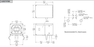 USB-B horizontal black Au Flash