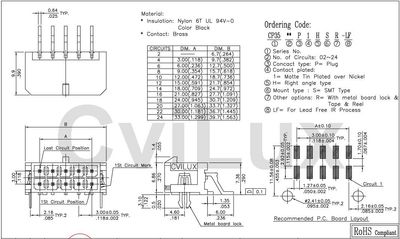 3,0mm 4pole smd male horizontal, boardlock, Sn