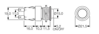 VANDAL PROOF PUSHBUTTON SWITCH 12A 250V OFF-(ON)