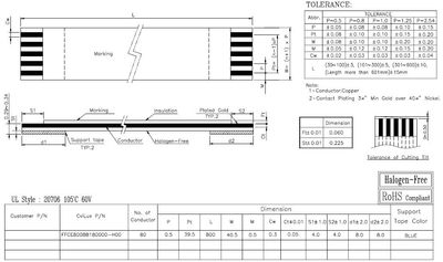 FFC cable 0,5mm 80pole Au 800mm HF