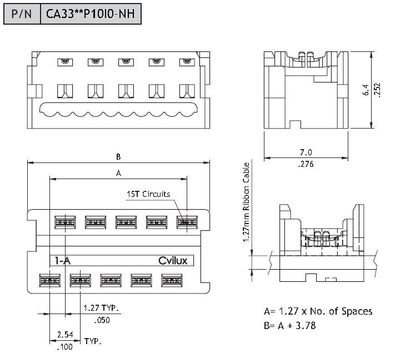 1.27mm Flat Cable conn 6pole female wire tube