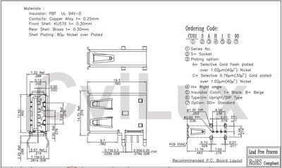 USB-A horizontal vertical black pcb flash Au