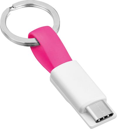 USB Key Ring Charging Cable A-male / C-male 0,1m pink