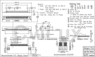 FFC 0,5mm 10pole smd ZIF tube